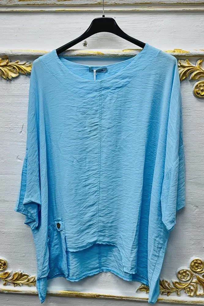 Plain High Low Hem Button Pockets Top