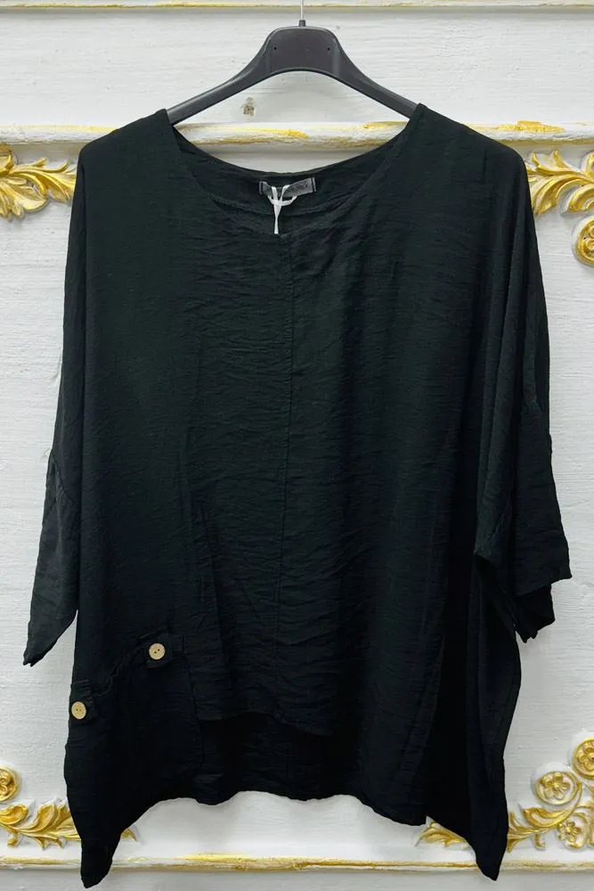 Plain High Low Hem Button Pockets Top