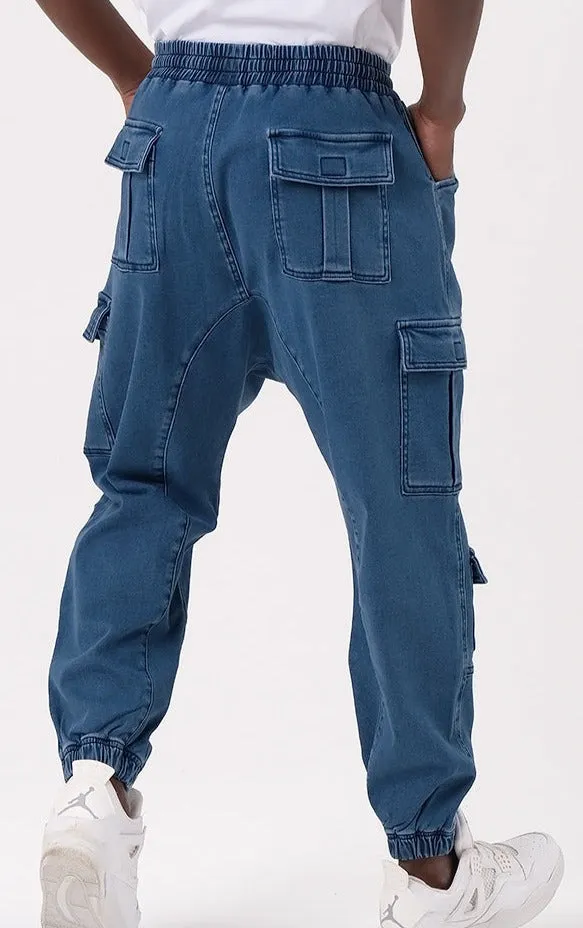 QL Relaxed Denim Cuffed Cargo Stretch in Ocean Blue