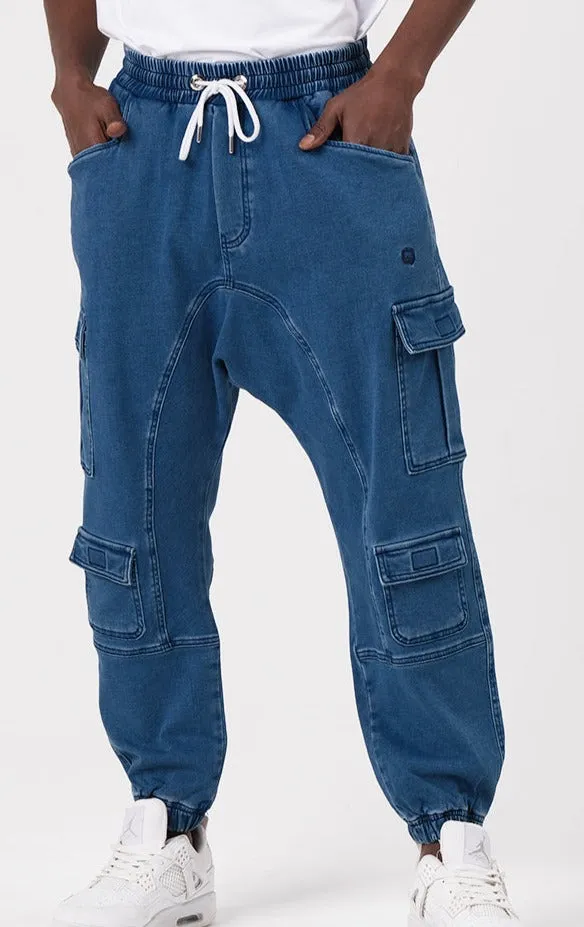 QL Relaxed Denim Cuffed Cargo Stretch in Ocean Blue