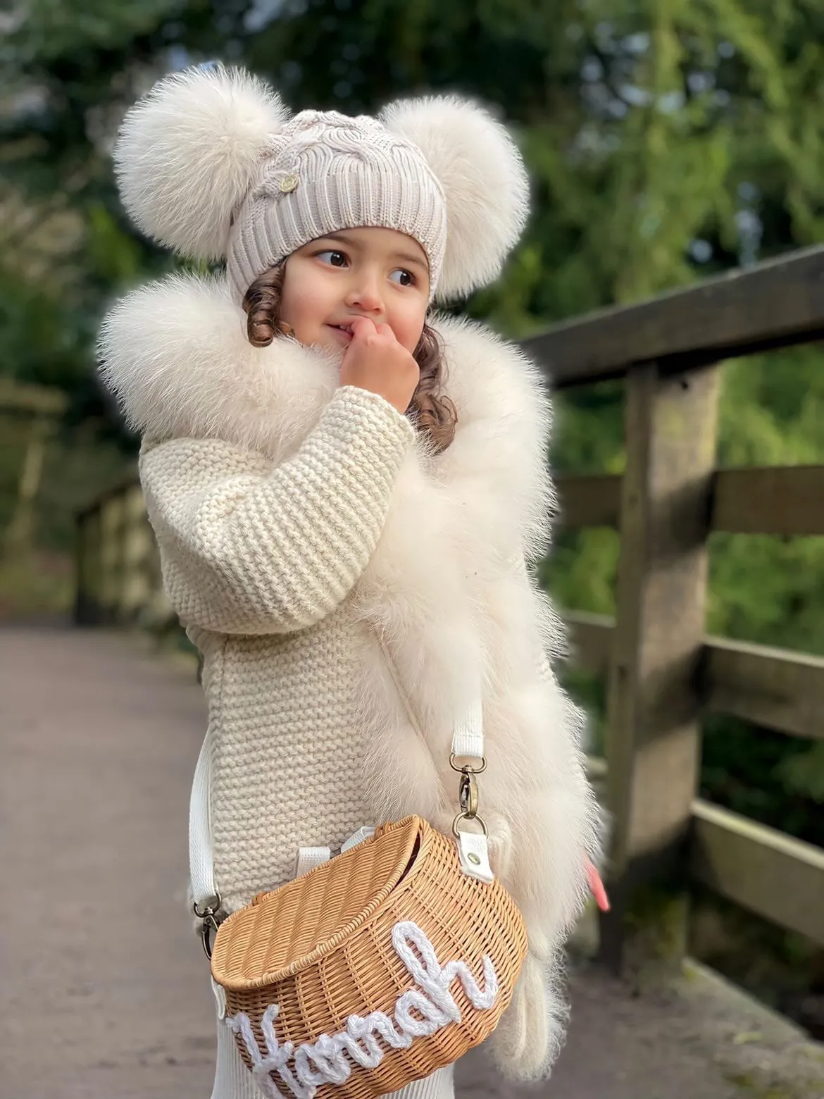 Sandstone Merino Wool Kids Double Pom Hat