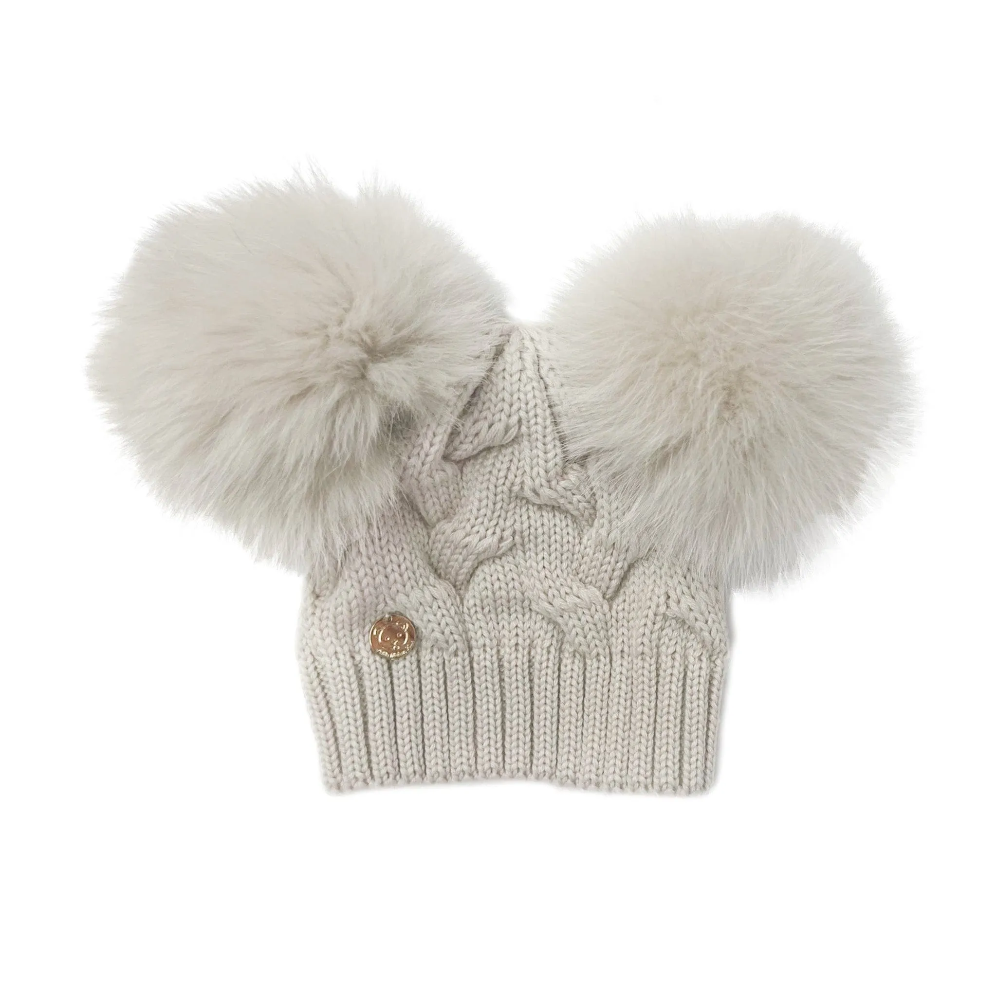 Sandstone Merino Wool Kids Double Pom Hat