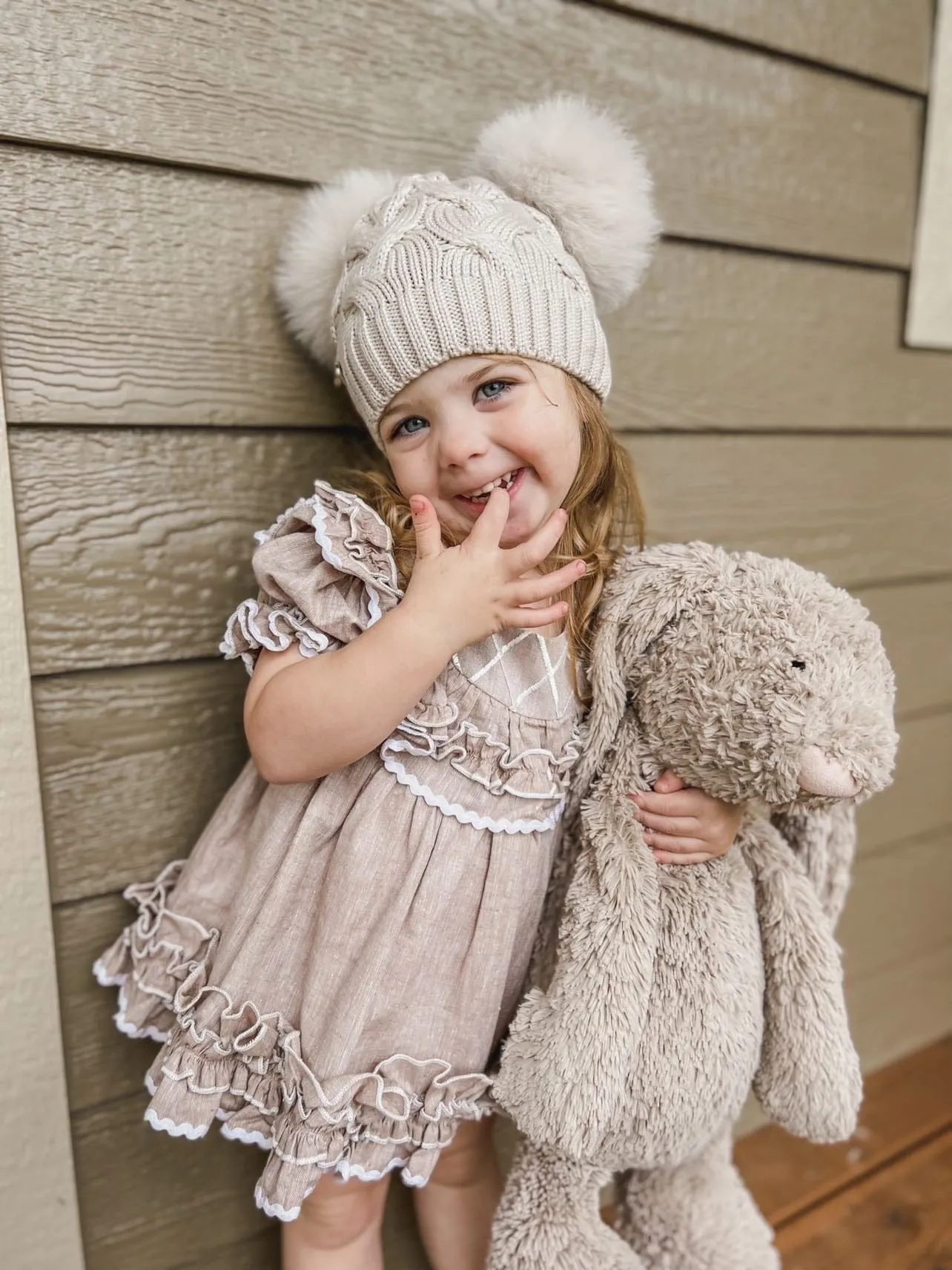 Sandstone Merino Wool Kids Double Pom Hat