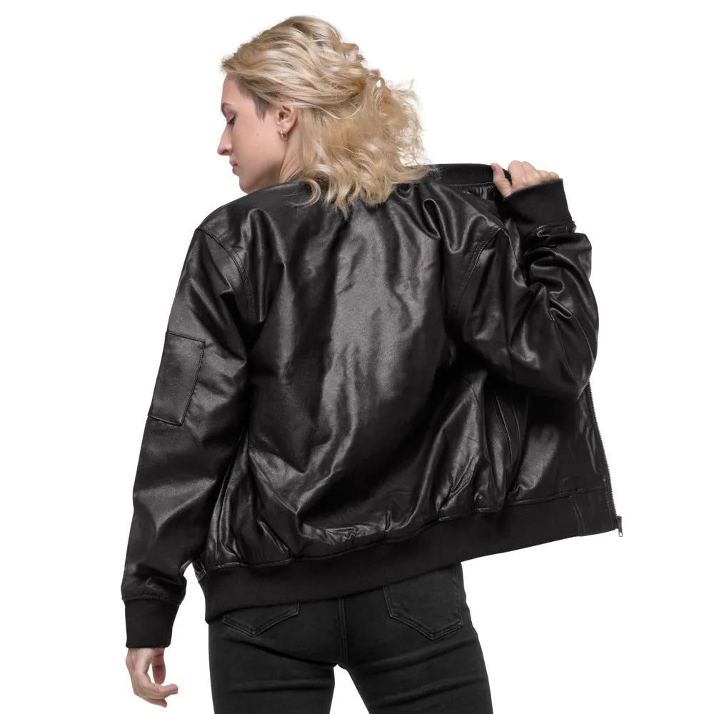 Saudi Arabia Faux Leather Bomber Jacket For Women / Embroidered Flag Saudi Arabia Jacket