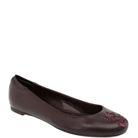 Sequin Skull Ballerina Flats, Oxblood