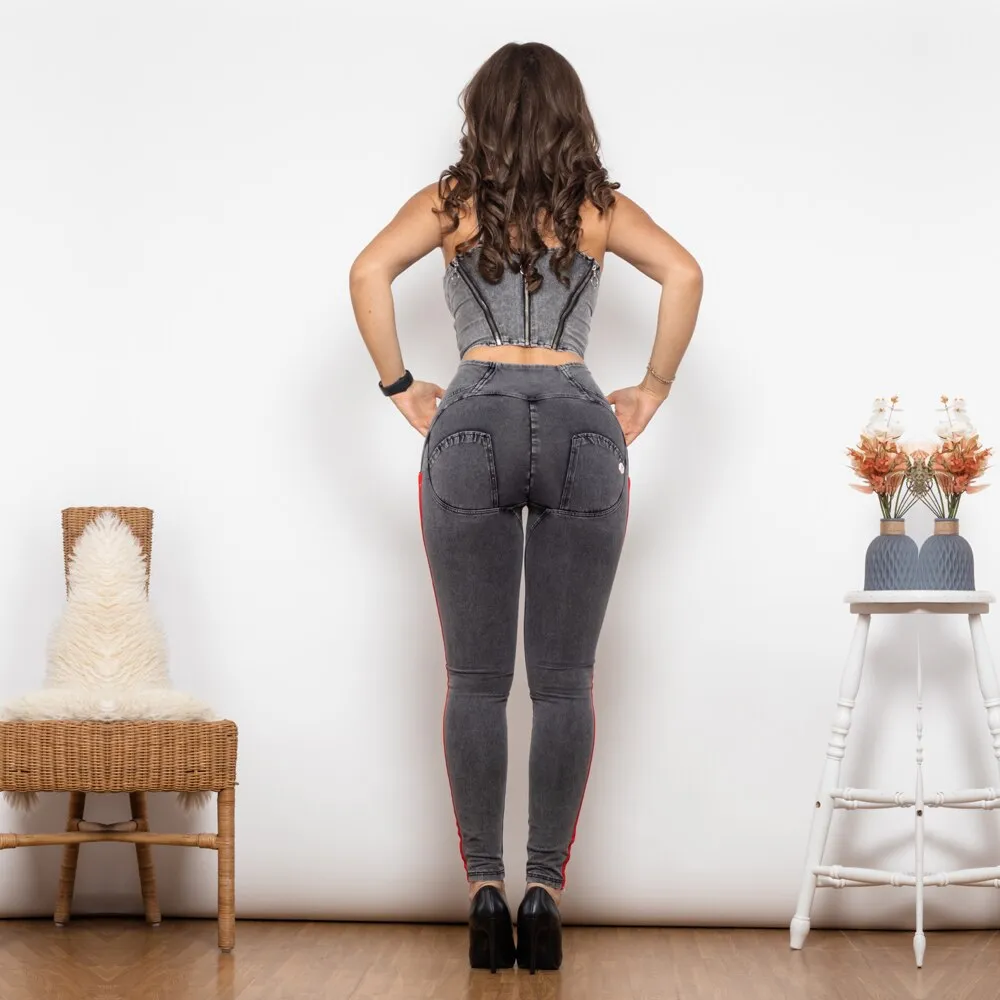 Shaper Set High Waist Dark Thread Grey Jeans with Stripe Jeans Set Sexy Jeggings Set 2 Pieces Set