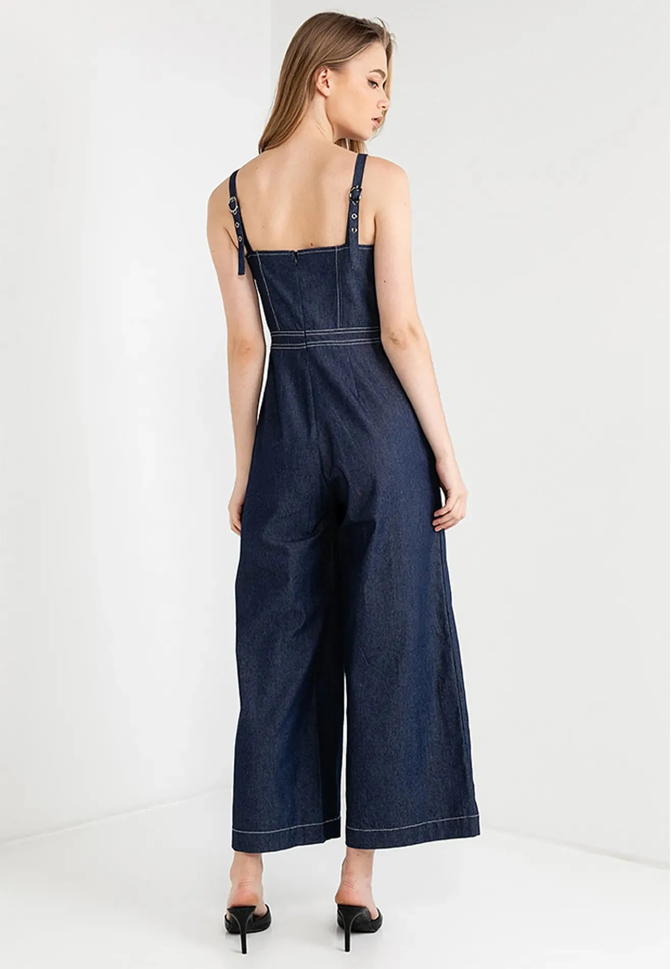 Sleeveless Padded Denim Jumpsuit