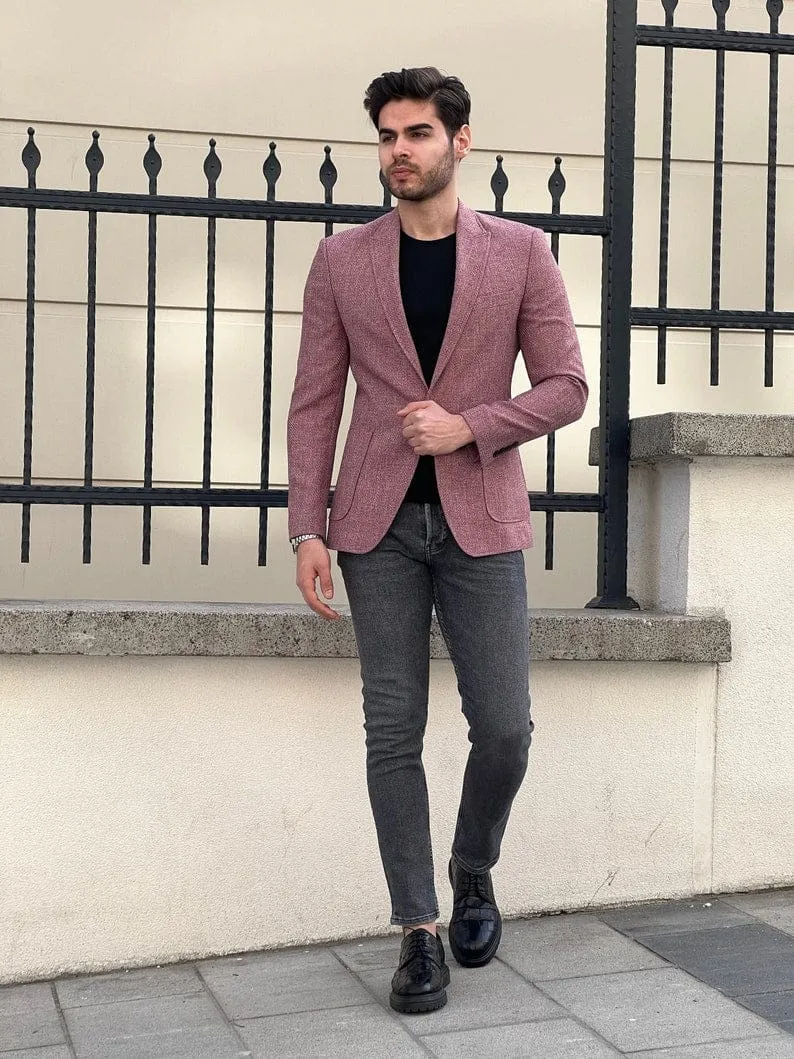 Slim Fit Claret Red Mens Wool Jacket Blazer