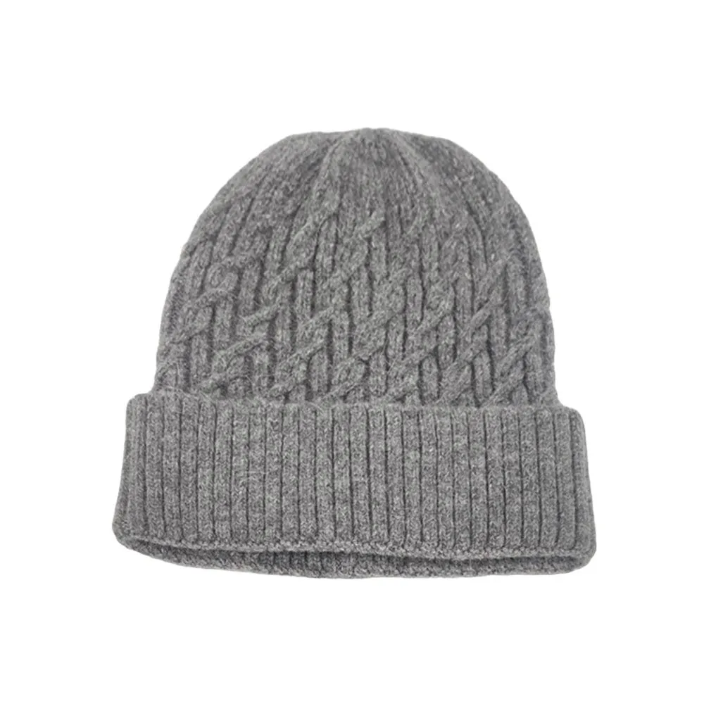 Solid Braided Knit Beanie Hat