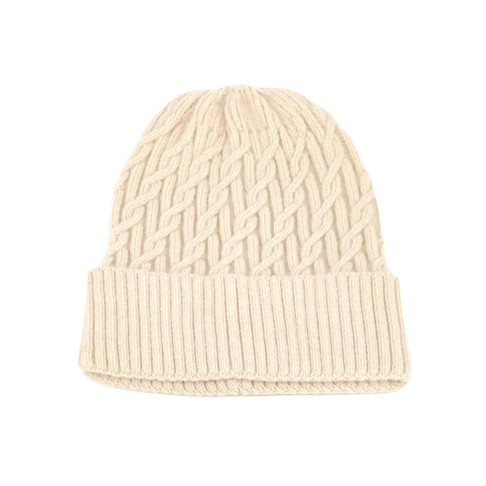 Solid Braided Knit Beanie Hat