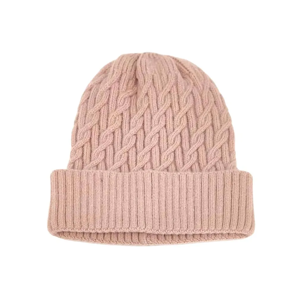 Solid Braided Knit Beanie Hat