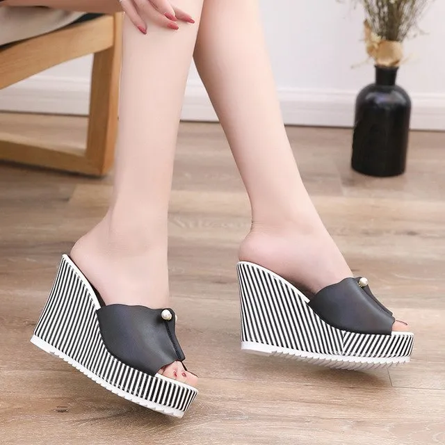 Summer Shoes Sandals Women Stripe Pearl Platform