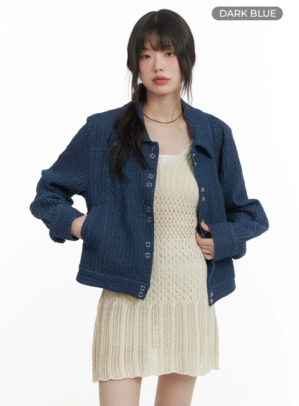 Textured Denim Button Jacket CA411