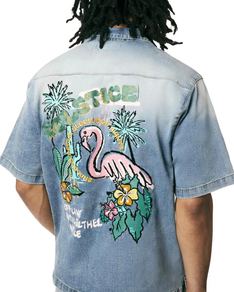 Tropical Doodle Denim Shirt