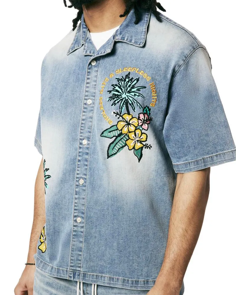 Tropical Doodle Denim Shirt