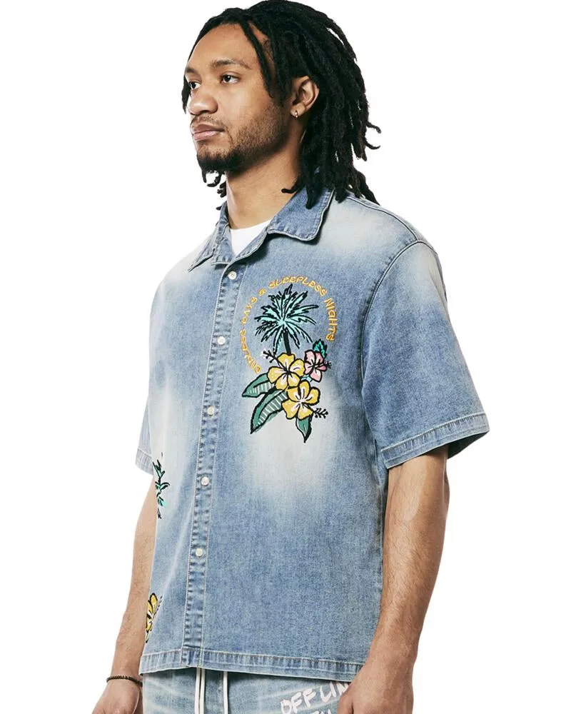 Tropical Doodle Denim Shirt