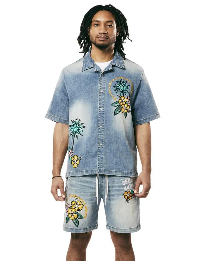 Tropical Doodle Denim Shirt