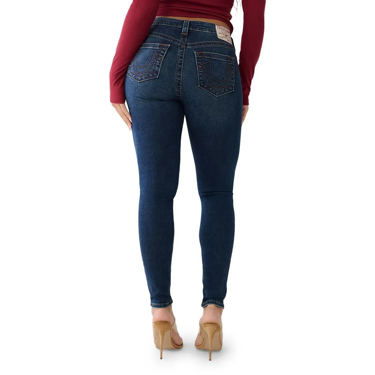 True Religion Womens Jennie Curvy Mid-Rise Dark Wash Skinny Jeans