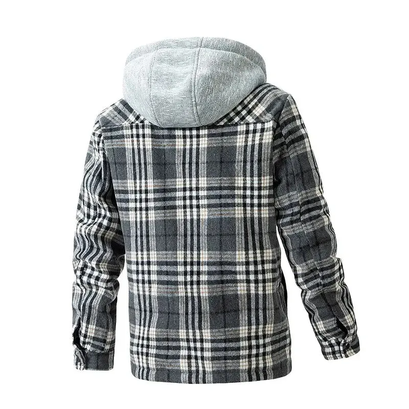 Winter High Quality Men's Jacket Plaid Wool Heavy Plus Size Shirt Checkered Hooded Coat Oversize Top| 88027