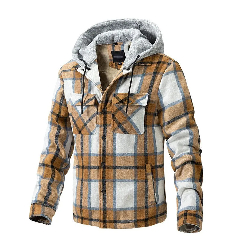 Winter High Quality Men's Jacket Plaid Wool Heavy Plus Size Shirt Checkered Hooded Coat Oversize Top| 88027